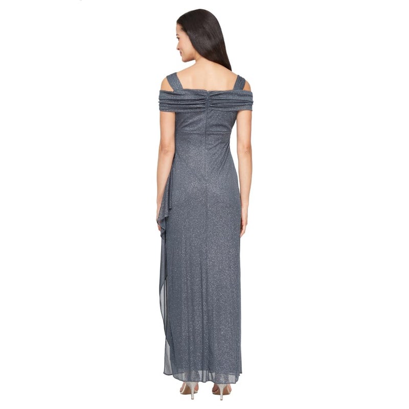 Alex Evenings Women's Long Cold Shoulder Dress (Petite and Regular Sizes), Smoke Glitter, 8 - Image 2
